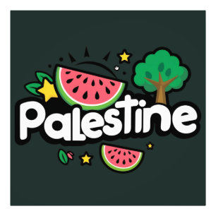 Cute Palestine word surrounded by watermelons tree Photo Print