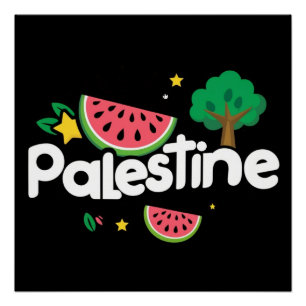 Cute Palestine word surrounded by watermelons tree Poster