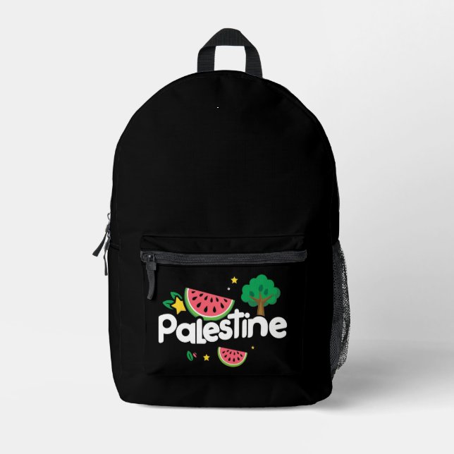 Cute Palestine word surrounded by watermelons tree Printed Backpack (Front)