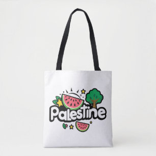 Cute Palestine word surrounded by watermelons tree Tote Bag