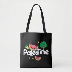Cute Palestine word surrounded by watermelons tree Tote Bag