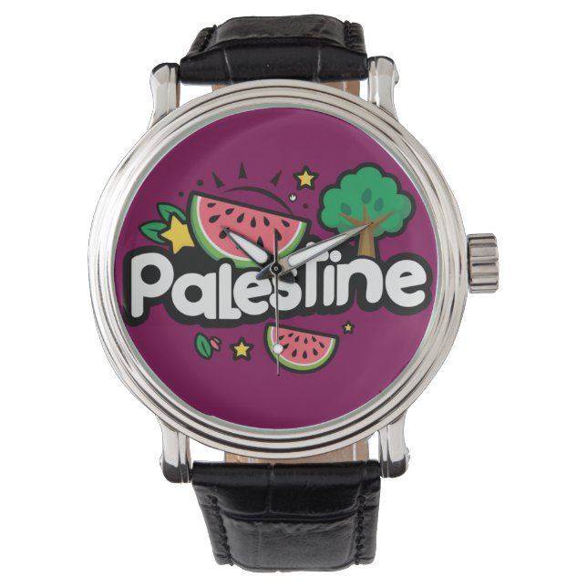 Cute Palestine word surrounded by watermelons tree Watch (Front)