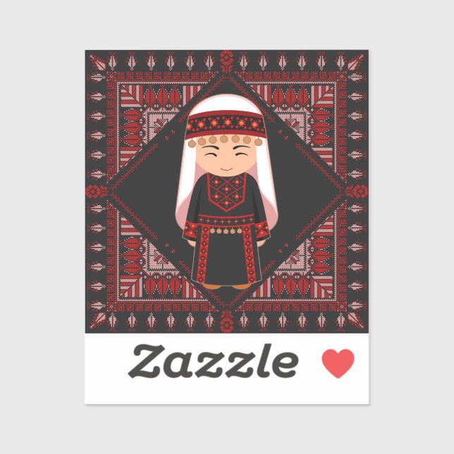cute Palestinian girl Embroidery red tatreez   (Sheet)