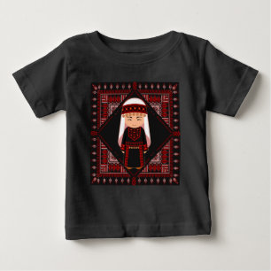 cute Palestinian girl Embroidery red tatreez Baby T-Shirt