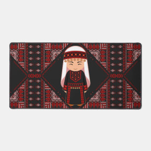 cute Palestinian girl Embroidery red tatreez Desk Mat