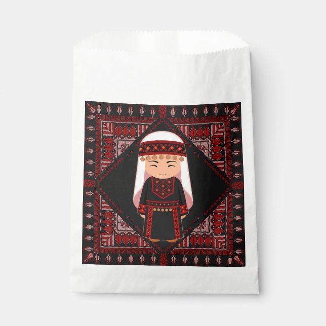 cute Palestinian girl Embroidery red tatreez   Favour Bag (Front)