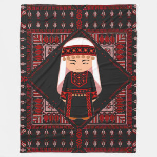 cute Palestinian girl Embroidery red tatreez   Fleece Blanket
