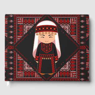 cute Palestinian girl Embroidery red tatreez   Guest Book