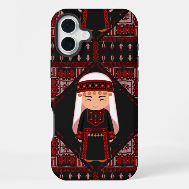 cute Palestinian girl Embroidery red tatreez   iPhone Case (Back)
