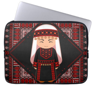 cute Palestinian girl Embroidery red tatreez Laptop Sleeve