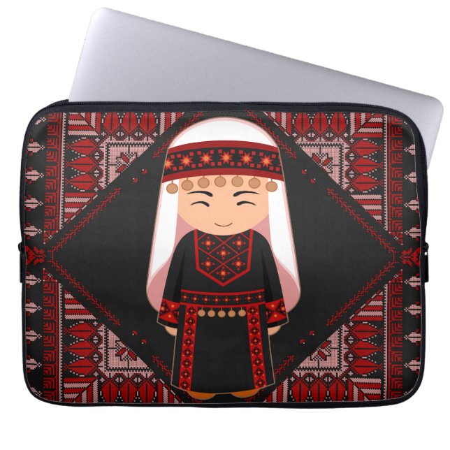 cute Palestinian girl Embroidery red tatreez   Laptop Sleeve (Front)