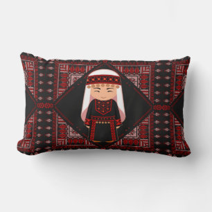 cute Palestinian girl Embroidery red tatreez   Lumbar Cushion