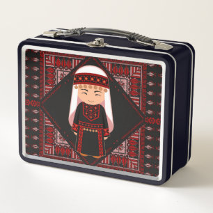 cute Palestinian girl Embroidery red tatreez Metal Lunch Box