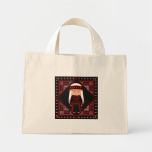 cute Palestinian girl Embroidery red tatreez   Mini Tote Bag