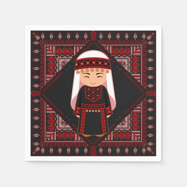cute Palestinian girl Embroidery red tatreez   Napkin (Front)