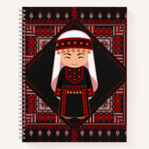 cute Palestinian girl Embroidery red tatreez   Notebook
