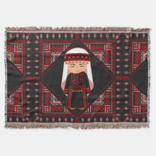 cute Palestinian girl Embroidery red tatreez   Throw Blanket