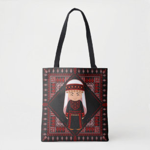 cute Palestinian girl Embroidery red tatreez Tote Bag