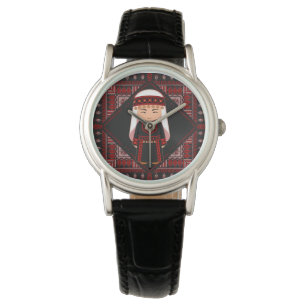 cute Palestinian girl Embroidery red tatreez Watch