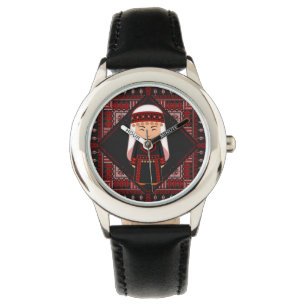cute Palestinian girl Embroidery red tatreez Watch