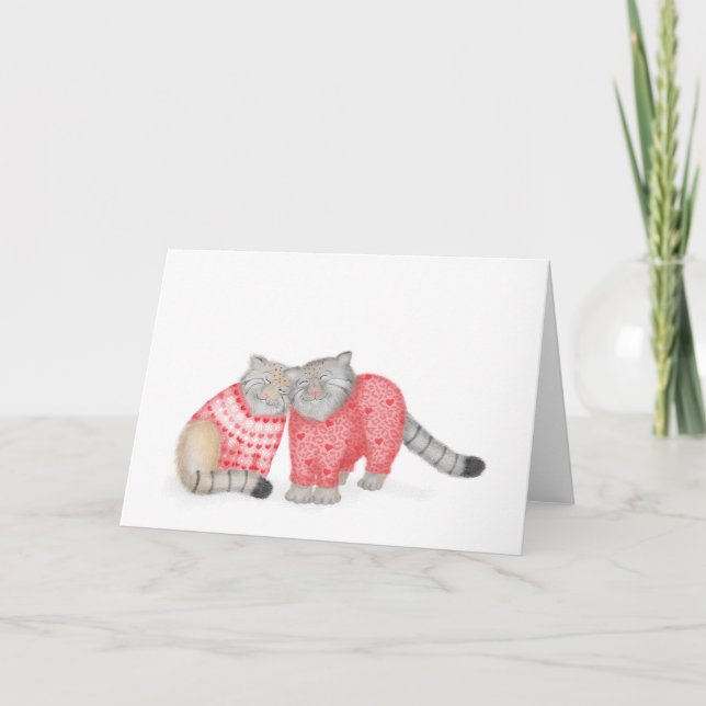 Cute Pallas's cats in love blank card (Front)