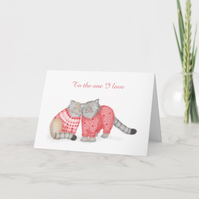 Cute Pallas's cats in love Valentine's card (Front)