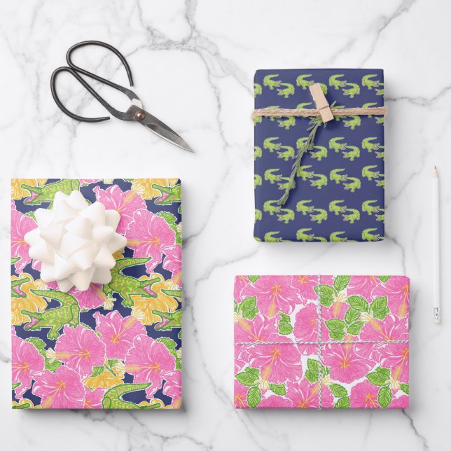 Cute Palm Beach Alligators Wrapping Paper Sheet (Front)