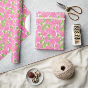Cute Palm Beach Pink Hibiscus Flowers Wrapping Paper