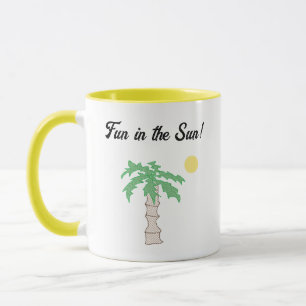 Cute Palm Tree and Beach Cartoon, Fun Sunny Island Mug