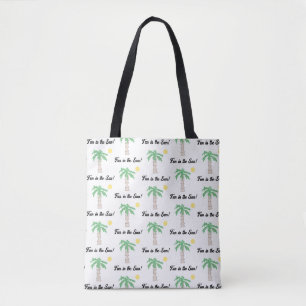 Cute Palm Tree and Beach Cartoon, Fun Sunny Island Tote Bag