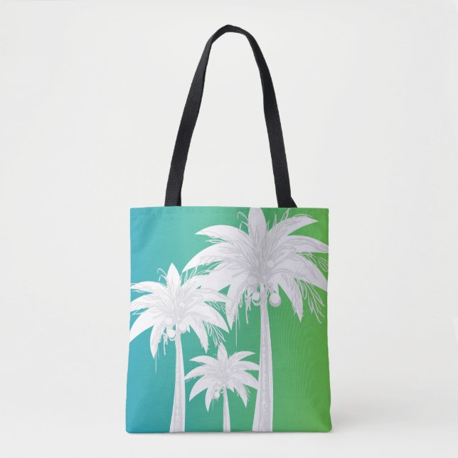 Cute Palm Tree Blue Green Ombre Preppy Tote  Bag (Front)