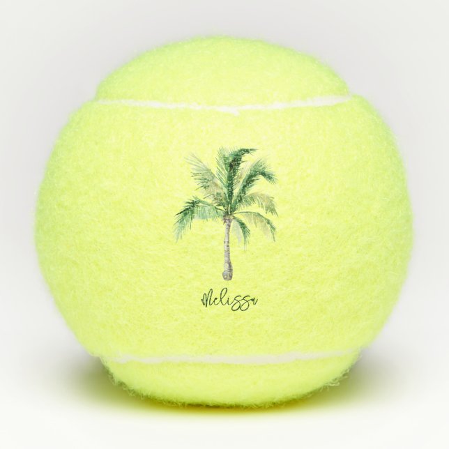 Cute Palm Tree Script Keepsake Tennis Balls (Front)