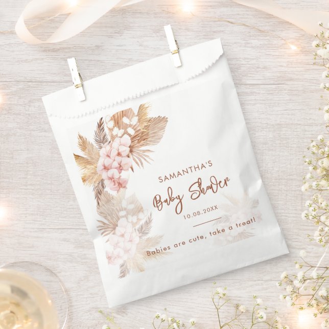 Cute Pampas Grass Boho Girl Baby Shower Favour Bag (Clipped)