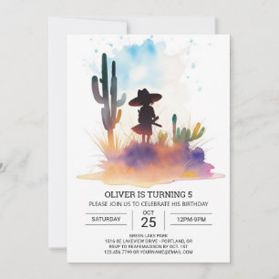 Cute Pampas Grass Cowboy Birthday Invitation