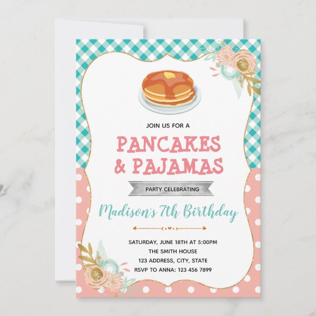 Cute pancake and pyjamas invitation (Front)