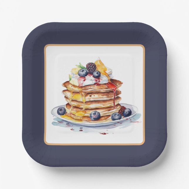 Cute pancake breakfast party paper plate (Front)