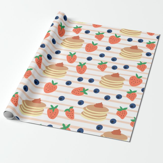 Cute Pancakes and Berries Wrapping Paper (Unrolled)