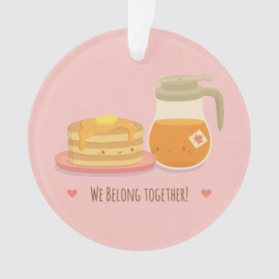 Cute Pancakes and Maple In Love Pink Ornament