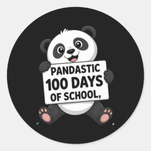 Cute Panda 100 Days At School Classic Round Sticker