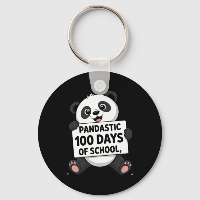 Cute Panda 100 Days At School Key Ring (Front)
