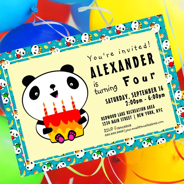 Cute Panda 4th Birthday Kids Party Invitation (Creator Uploaded)
