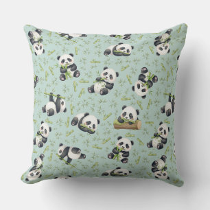 Cute Panda and Bamboo Seamless Pattern Cushion