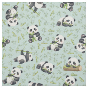 Cute Panda and Bamboo Seamless Pattern Fabric