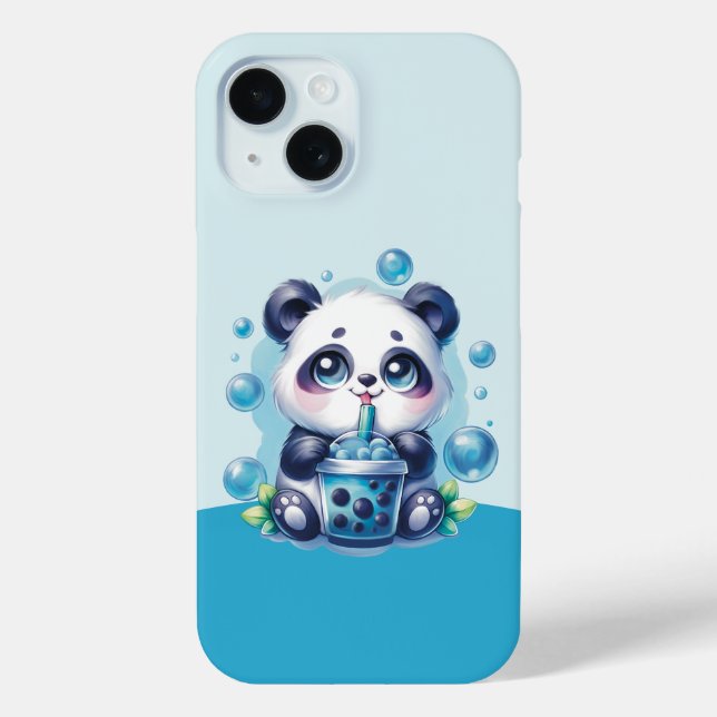 Cute Panda and Blue Boba Bubble Tea Case-Mate iPhone Case (Back)