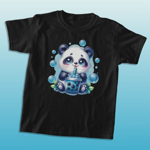 Cute Panda and Blue Boba Bubble Tea T-Shirt