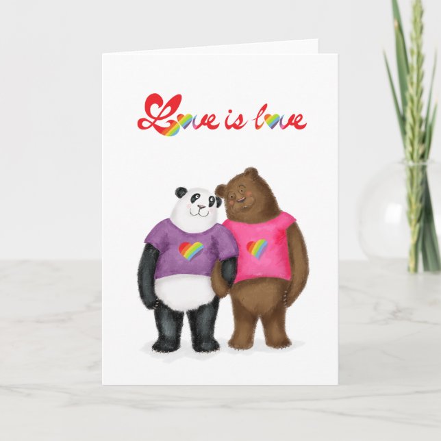 Cute panda and brown bear 'love is love' card (Front)
