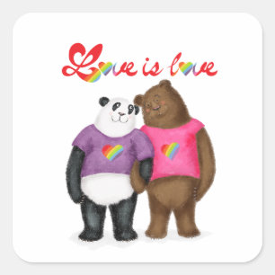 Cute panda and brown bear 'love is love' stickers