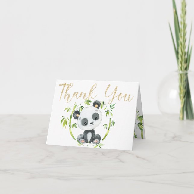 Cute Panda and Green Bamboo Baby Shower Thank You Card (Front)