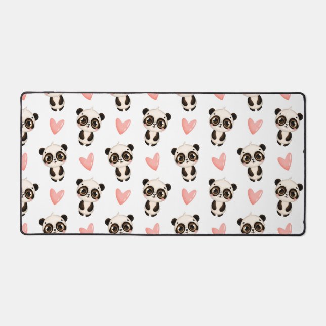Cute Panda and Heart Pattern Desk Mat (Front)