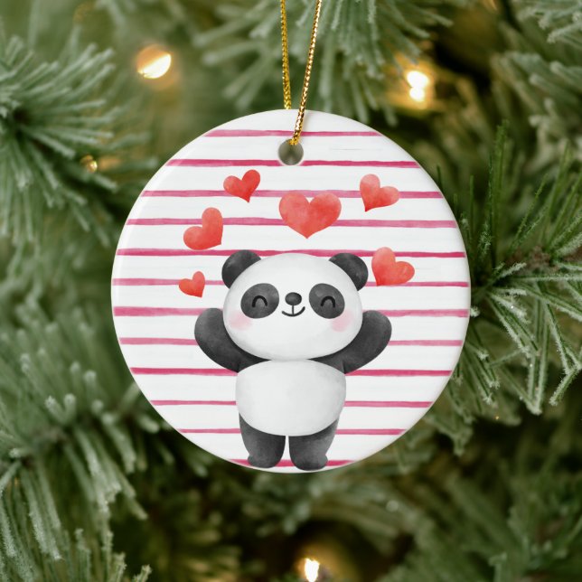 Cute Panda and Hearts  Ceramic Ornament (Tree)